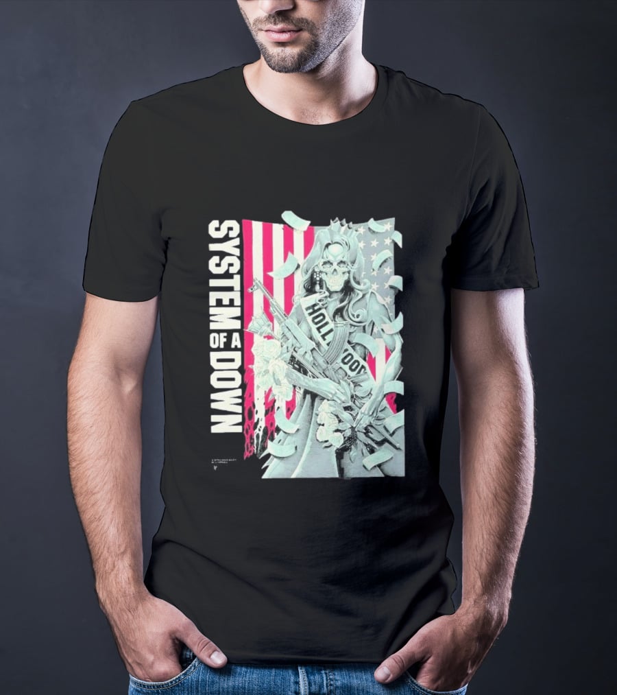 System Of A Down Limited Edition By Luke Preece American Gun Roses T-Shirt