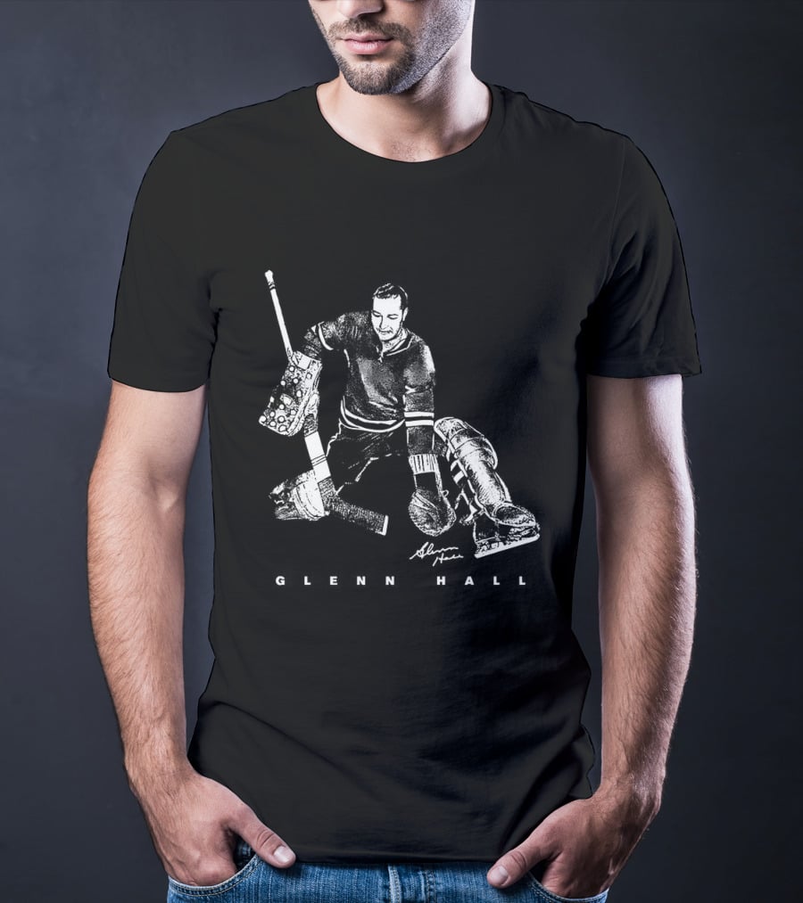 Glenn Hall Chicago Blackhawks Hockey Bitmap Vintage Style Goalie Iconic Pose T-Shirt