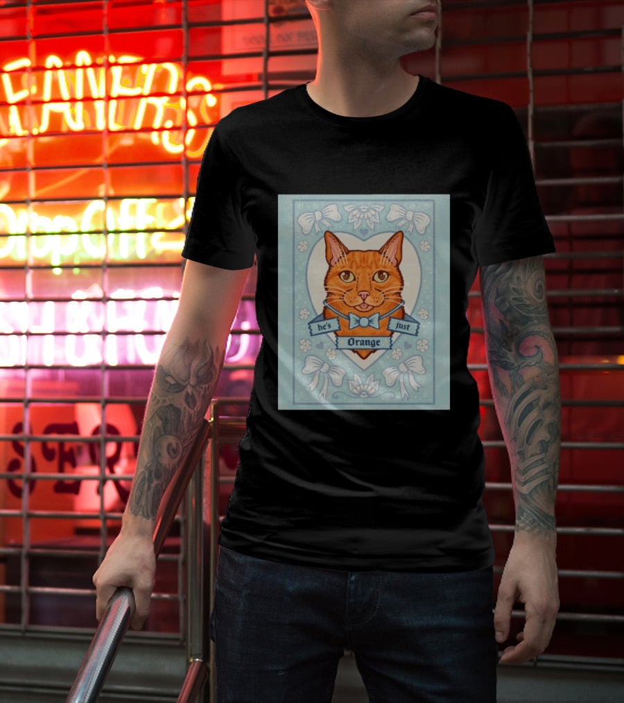 He's Just Orange Cat Floral Bow Blue T-Shirt