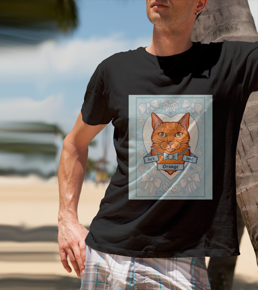 He's Just Orange Cat Floral Bow Blue T-Shirt