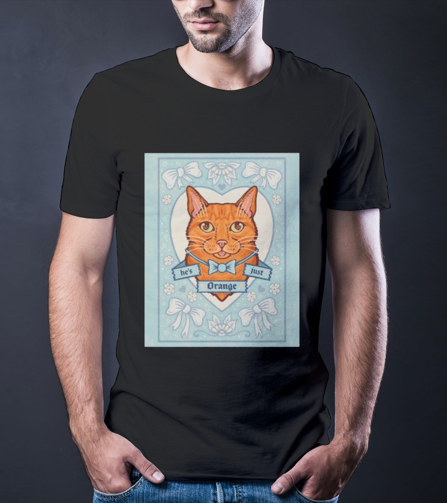 He's Just Orange Cat Floral Bow Blue T-Shirt