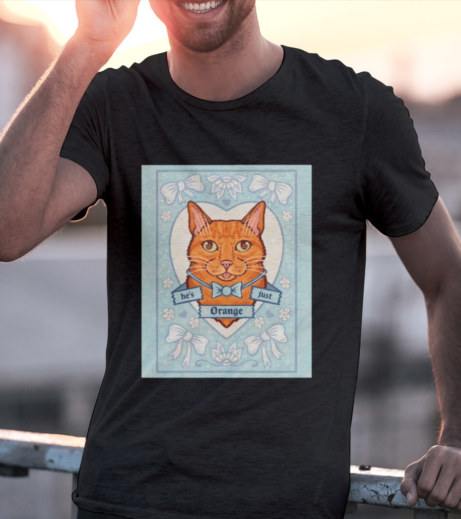 He's Just Orange Cat Floral Bow Blue T-Shirt