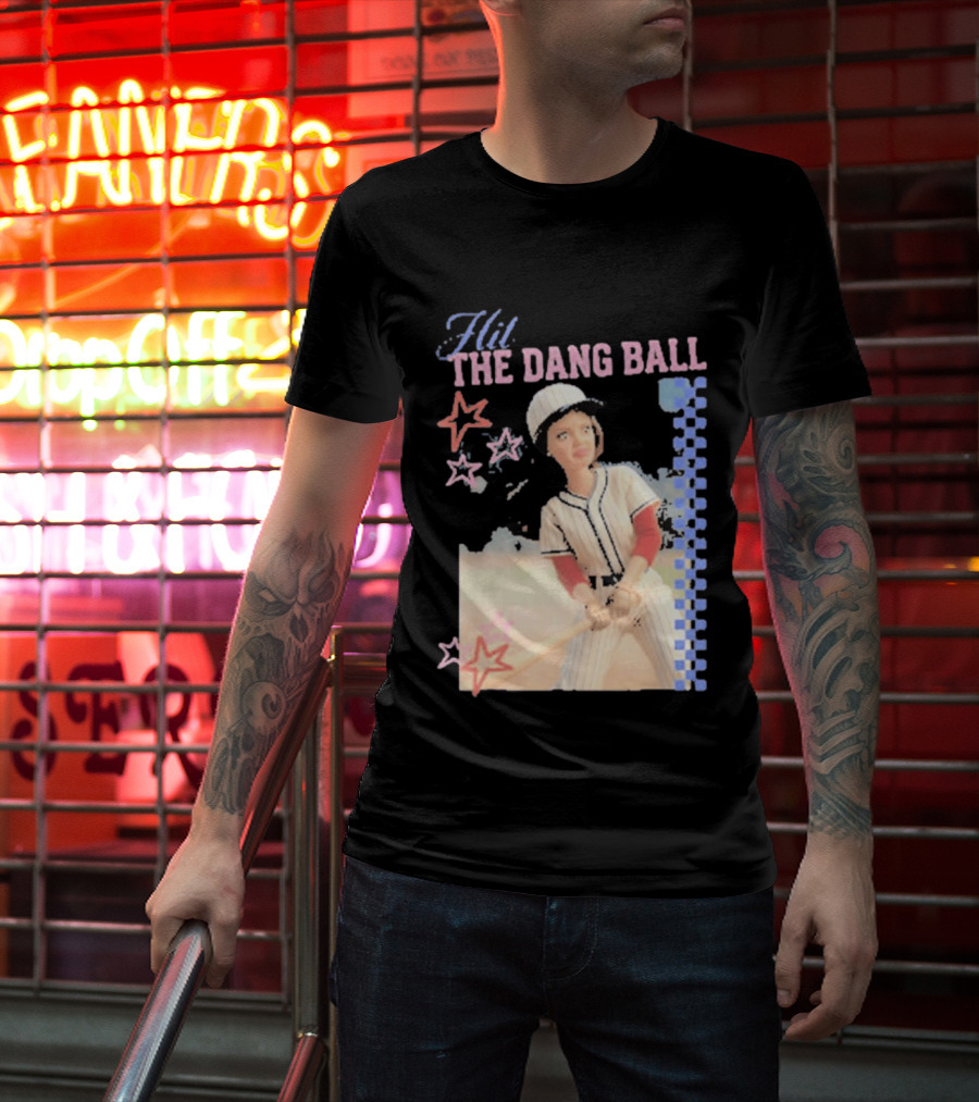 Hit The Dang Ball Vintage Baseball Player With Stars And Blue Checkerboard T-Shirt