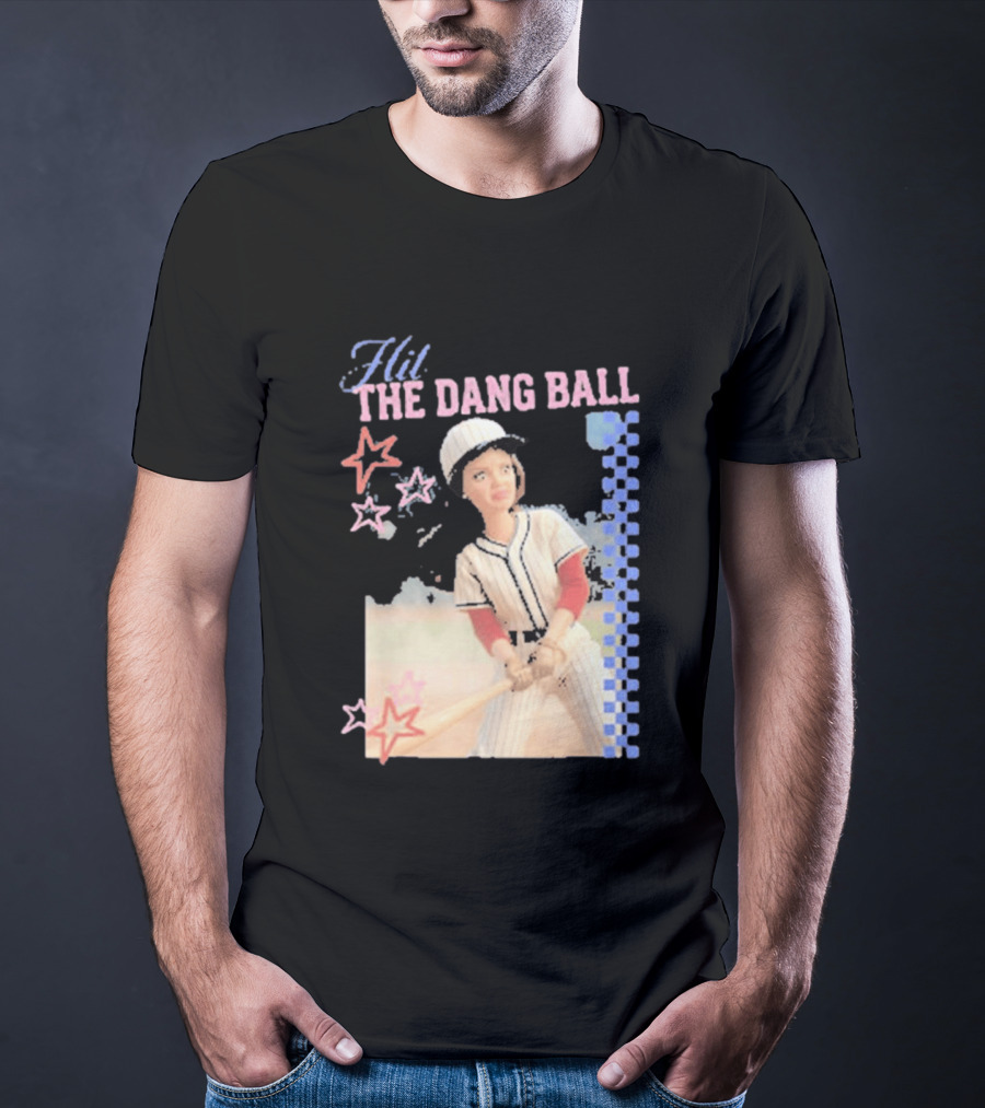 Hit The Dang Ball Vintage Baseball Player With Stars And Blue Checkerboard T-Shirt