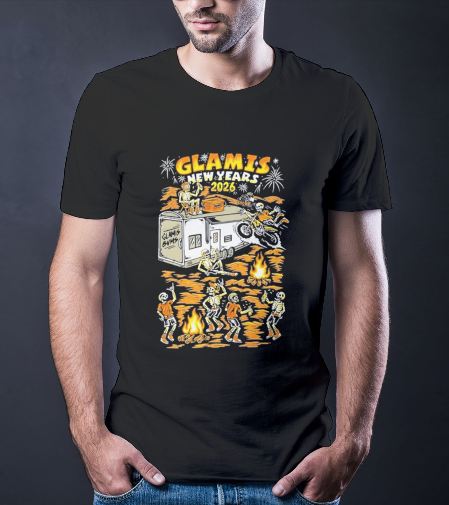 Glamis New Years 2026 Skeletons Campfire Celebration With Motorbike And Fireworks T-Shirt