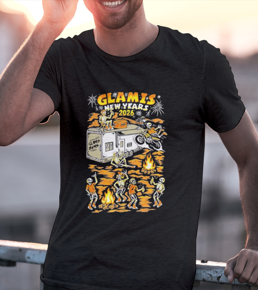 Glamis New Years 2026 Skeletons Campfire Celebration With Motorbike And Fireworks T-Shirt