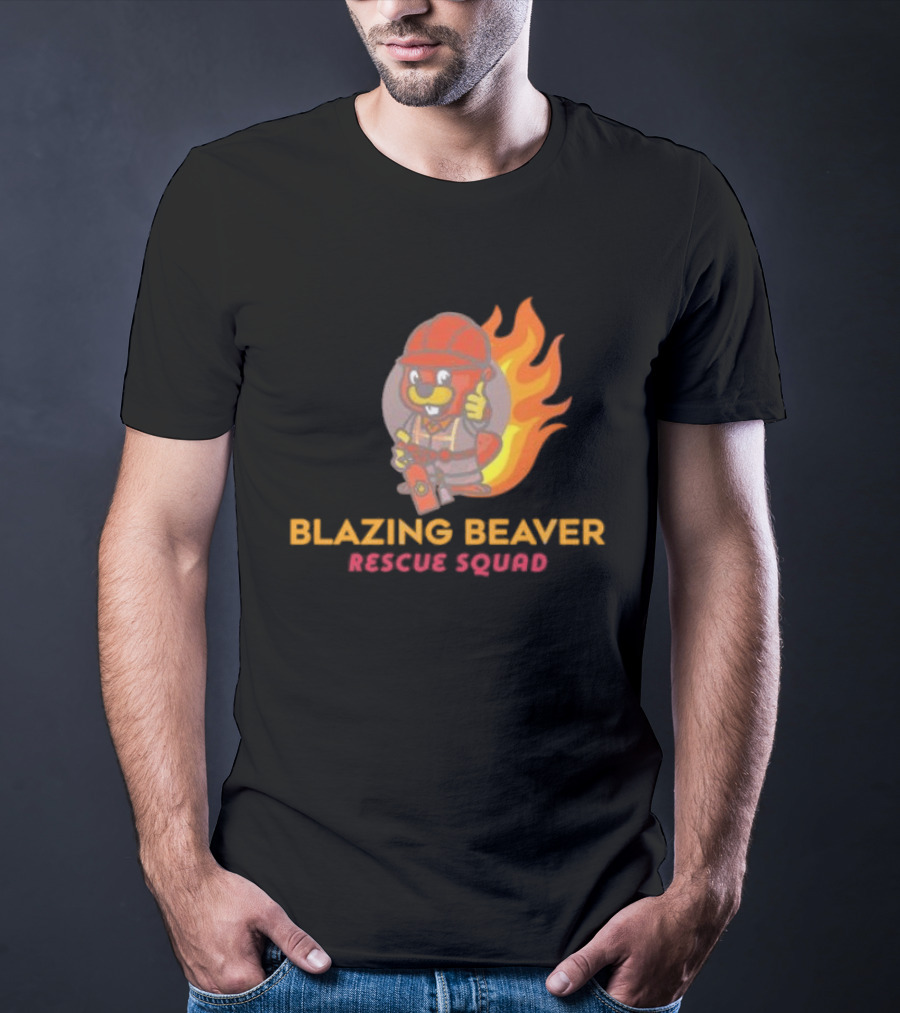 Blazing Beaver Rescue Squad Firefighter Cartoon With Flames T-Shirt
