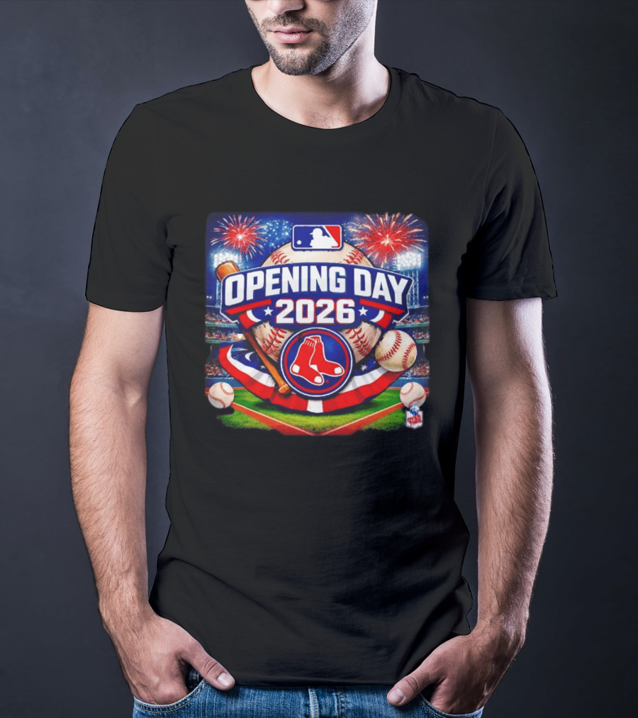 Boston Red Sox MLB Opening Day 2026 Baseball Season Fireworks Stadium T-Shirt