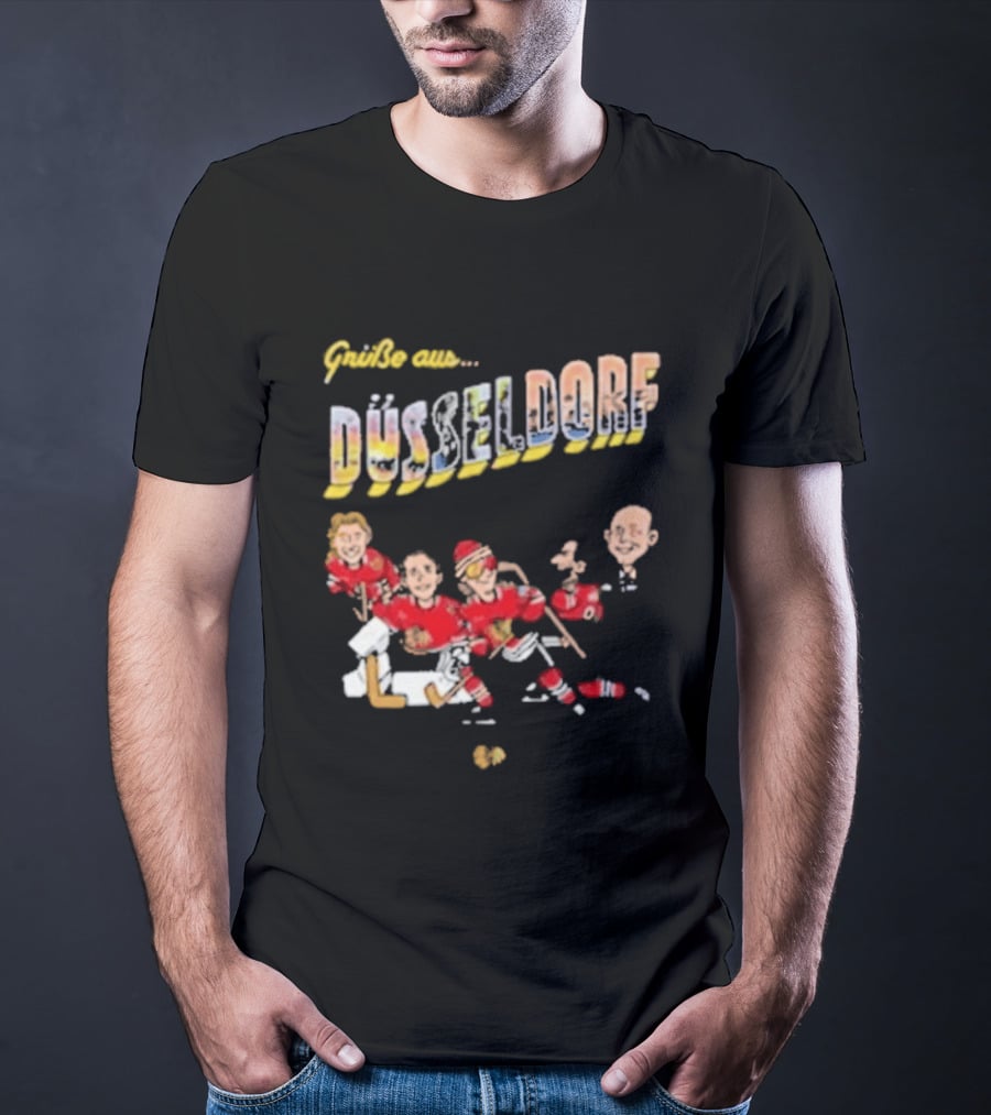 Grüße Aus Düsseldorf Chicago Blackhawks Classic Ice Hockey Scene T-Shirt