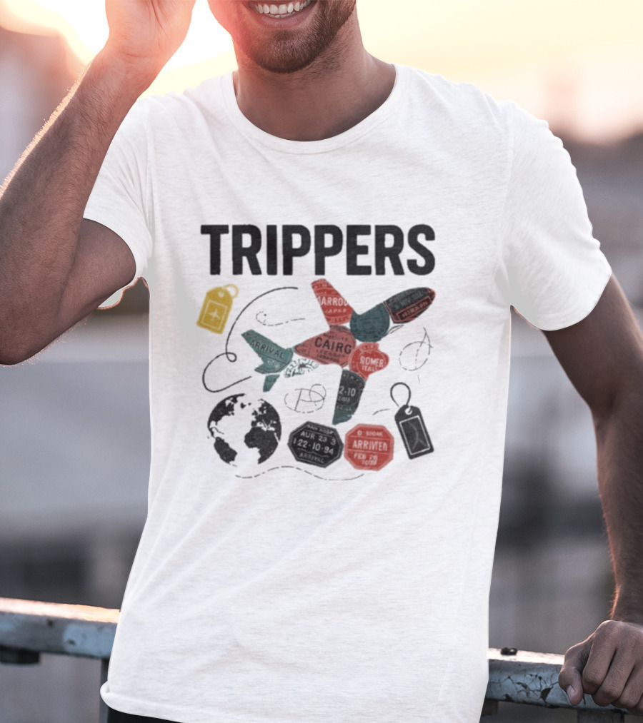 Trippers Travel Adventure World Map Airplane Arrivals Cairo Luggage Tags T-Shirt