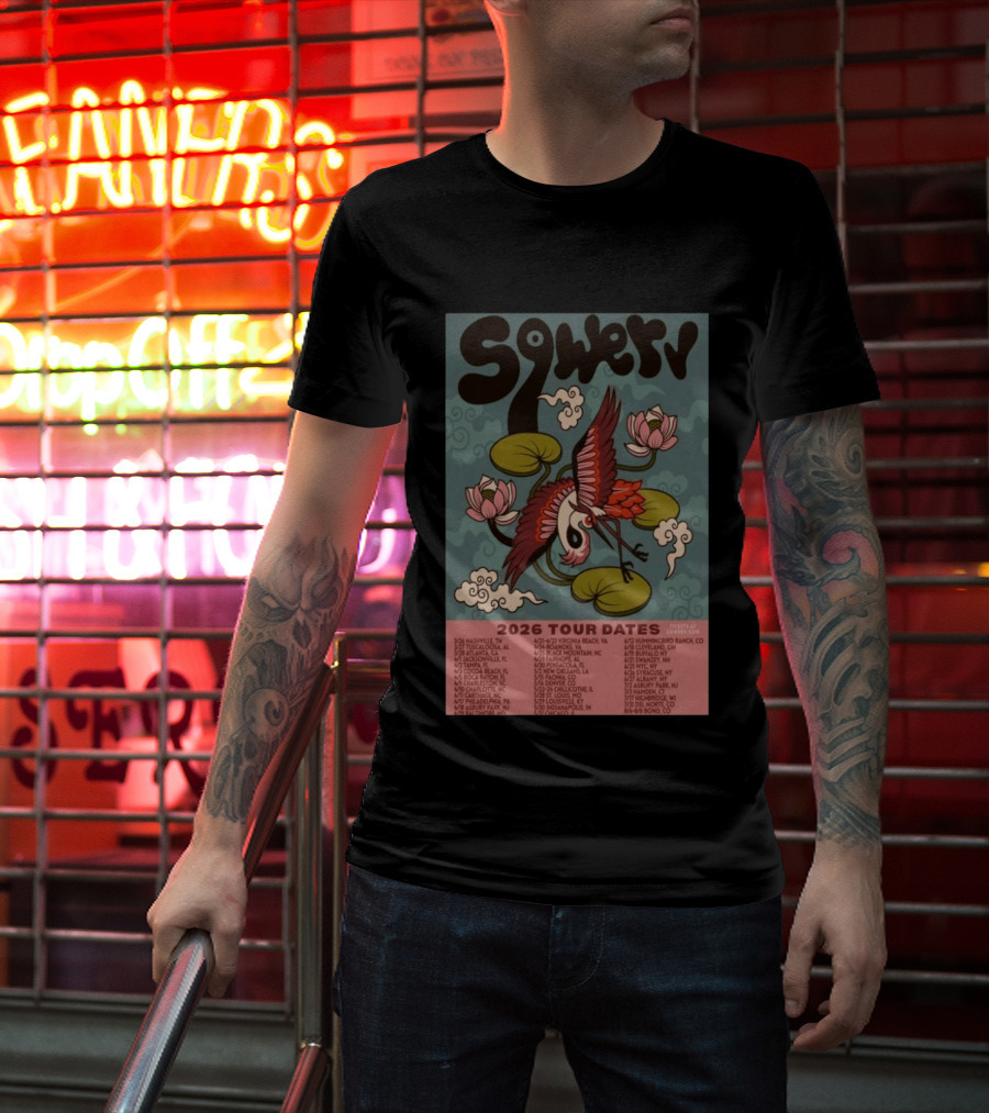 Sqwerv Summer Tour 2026 Crane Lotus Clouds Tour Dates Nashville Tarrytown Jacksonville Chapel Hill Atlanta Eureka Sonoma Santa Barbara T-Shirt