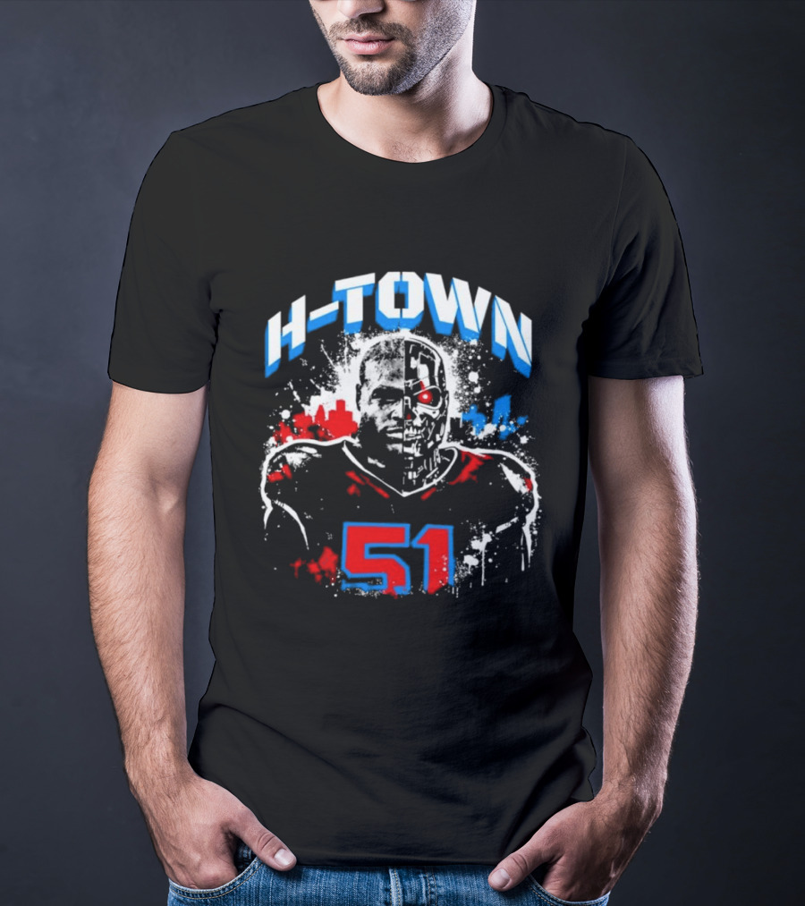 Will Anderson Jr. Number 51 Houston Texans H Town Skyline T-Shirt