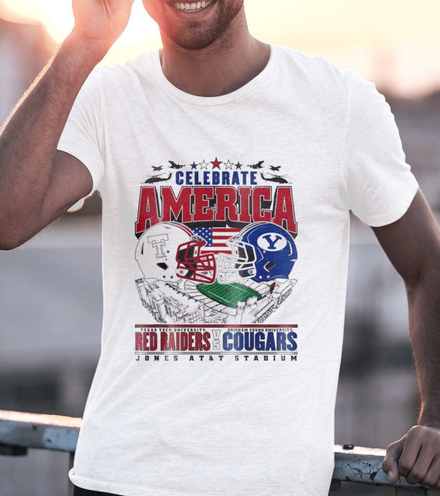 Celebrate America Game Day 2025 Texas Tech Red Raiders Vs Brigham Young Cougars Jones AT&T Stadium T-Shirt