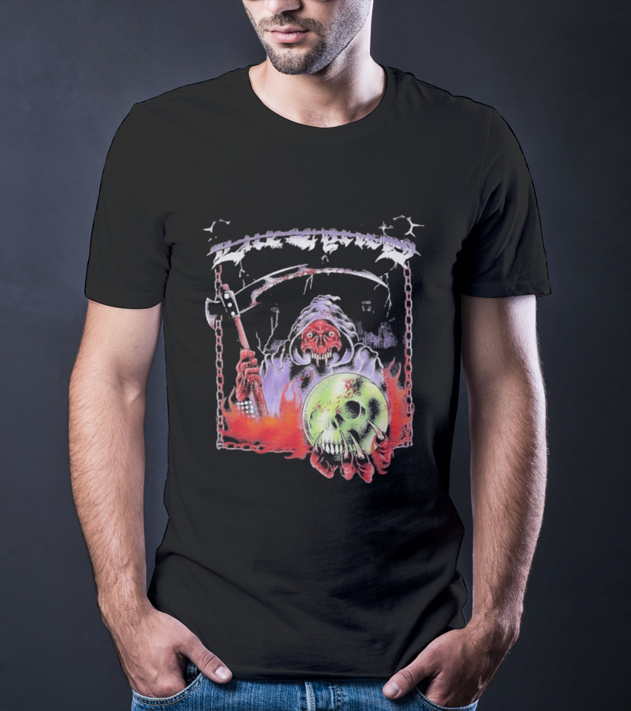 Life Cycles Skeleton Grim Reaper Holding Skull With Scythe Medieval Gothic T-Shirt