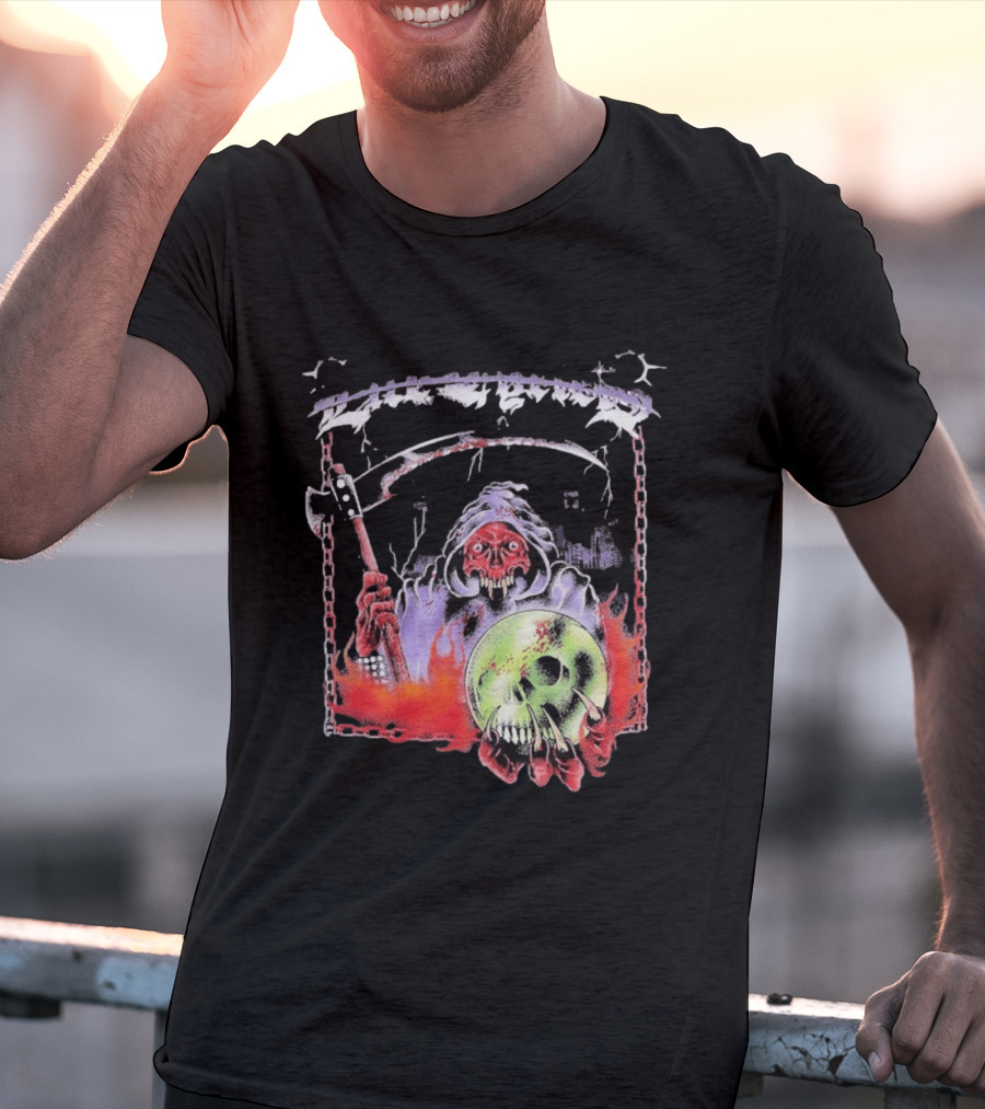 Life Cycles Skeleton Grim Reaper Holding Skull With Scythe Medieval Gothic T-Shirt