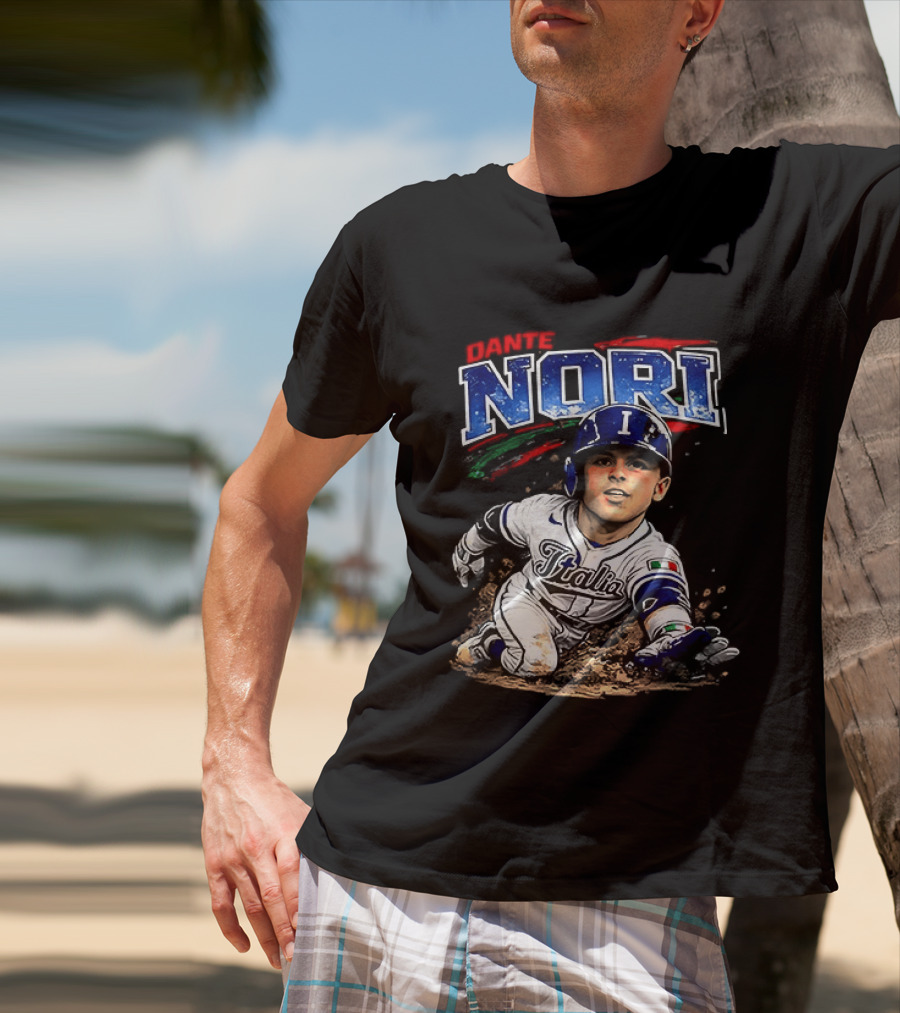 Dante Nori Italy Baseball Classic Caricature Sliding Player T-Shirt