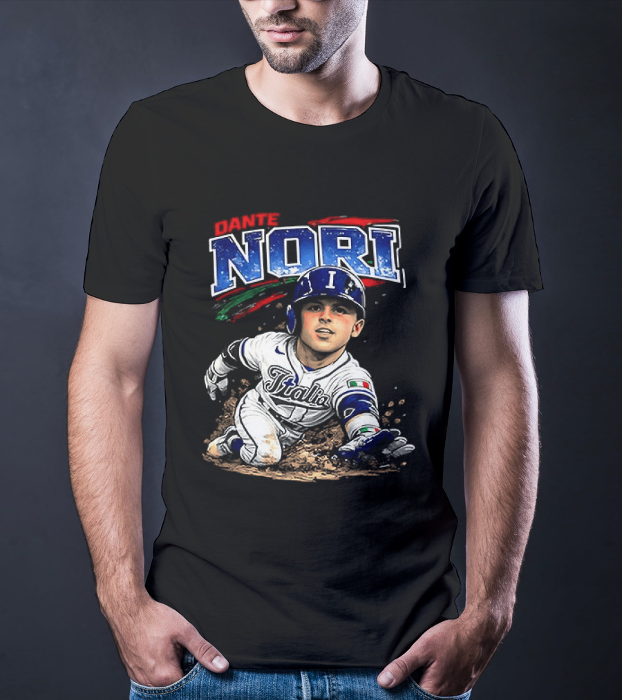 Dante Nori Italy Baseball Classic Caricature Sliding Player T-Shirt