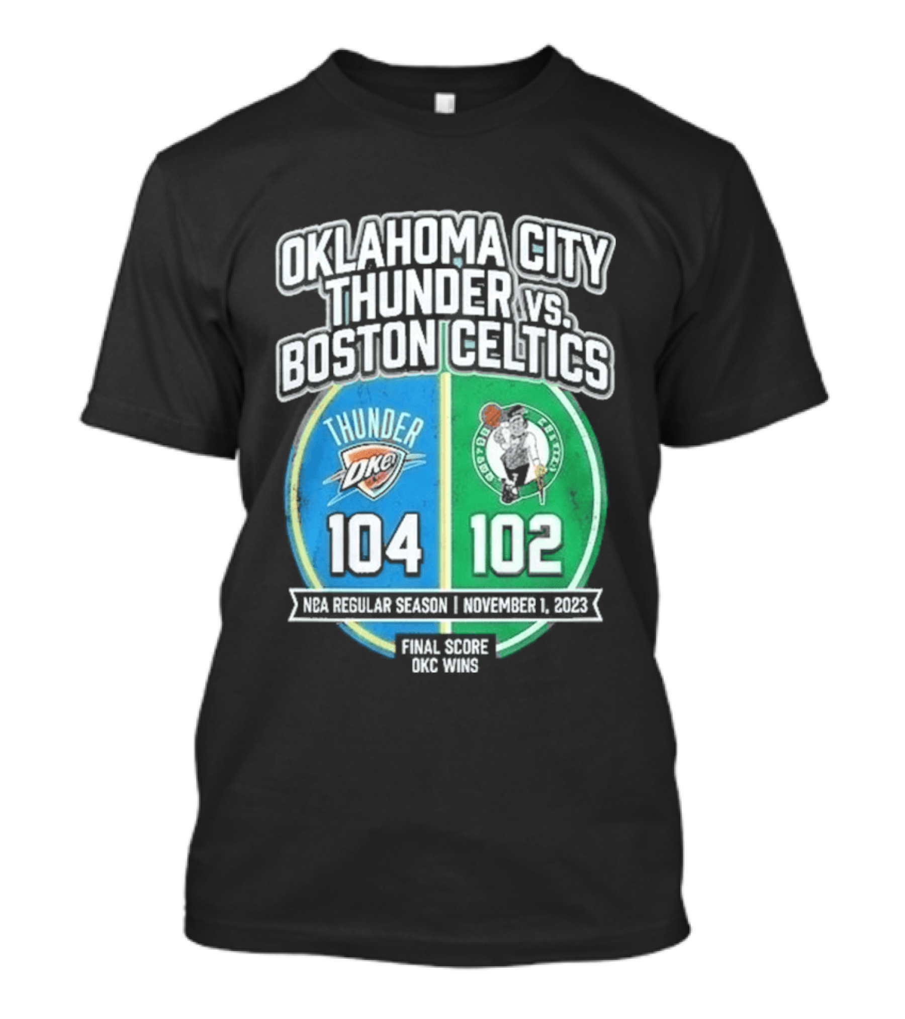 Oklahoma City Thunder Vs Boston Celtics NBA 104 102 October 2023 T-Shirt