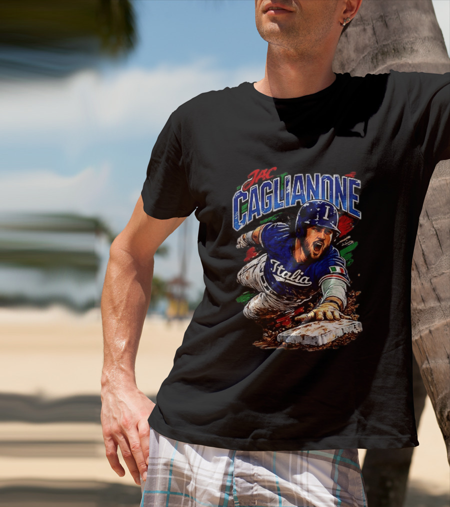 Jac Caglianone Italy Baseball Slide Dynamic Action Caricature T-Shirt