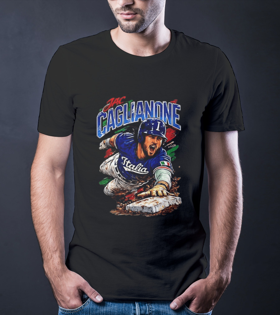 Jac Caglianone Italy Baseball Slide Dynamic Action Caricature T-Shirt