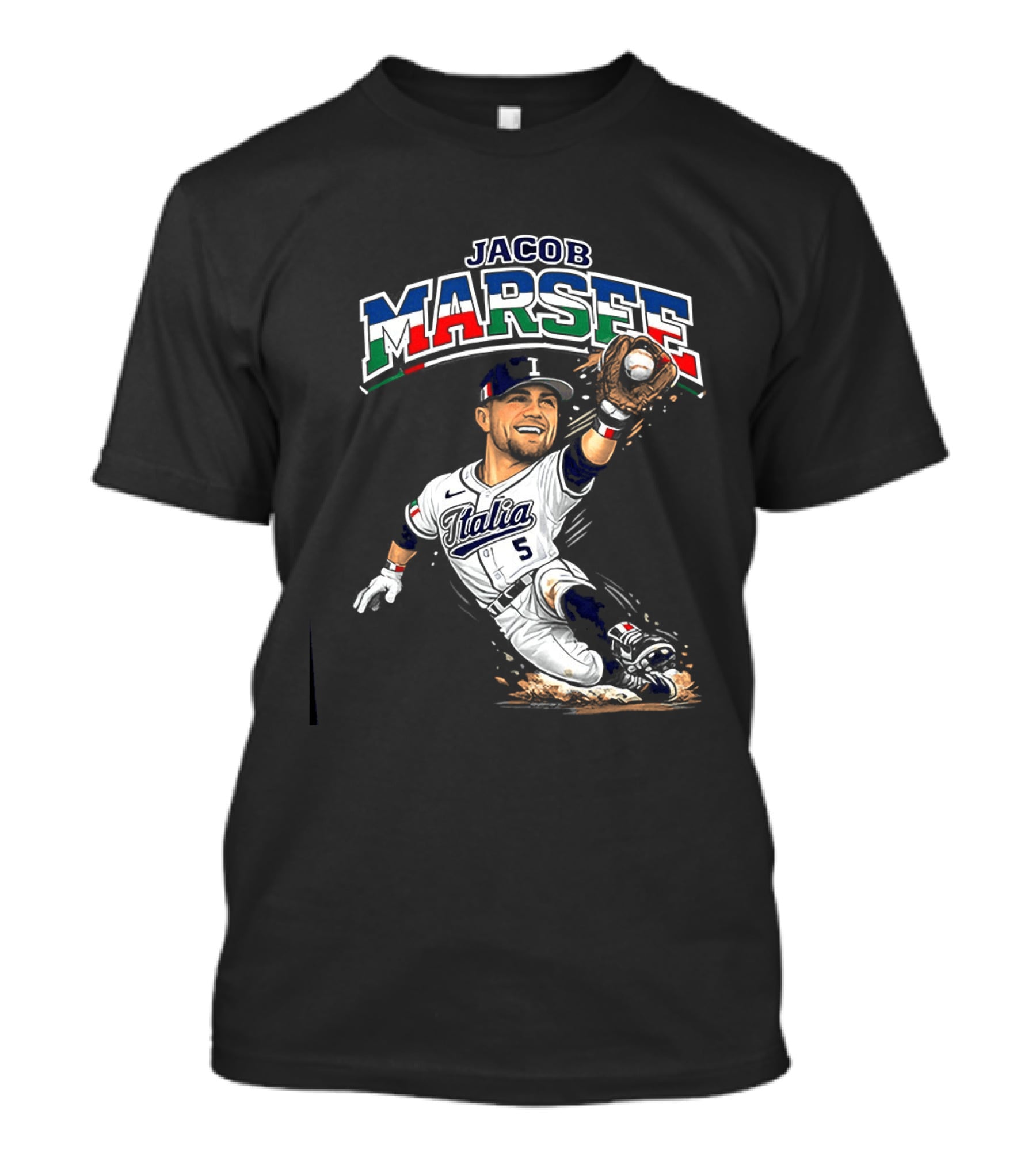 Jacob Marsee Italy Baseball Classic Caricature Jersey Number 5 T-Shirt
