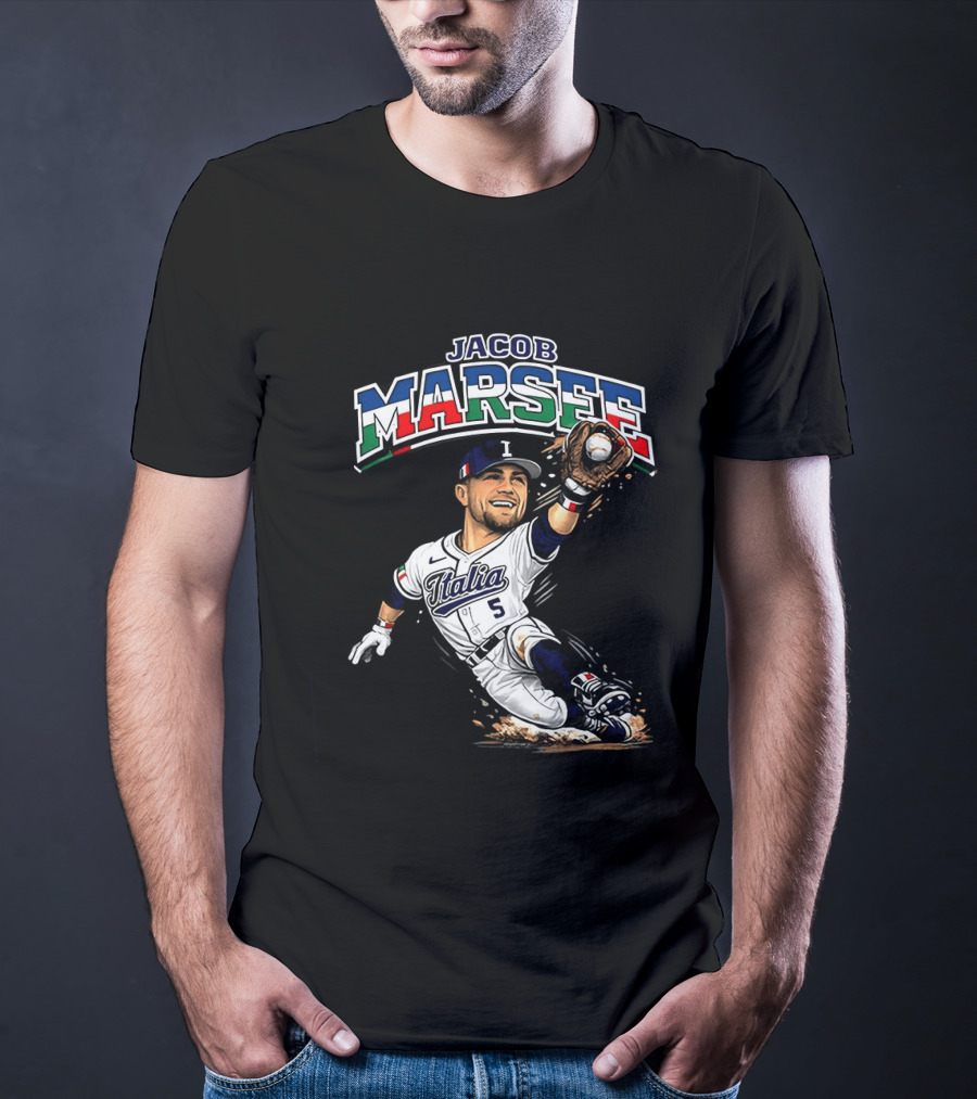 Jacob Marsee Italy Baseball Classic Caricature Jersey Number 5 T-Shirt