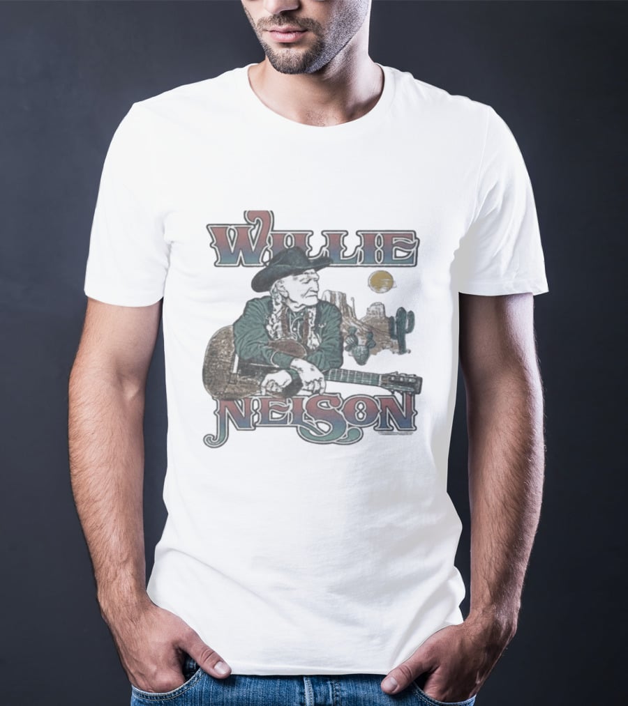 Willie Nelson Desert Cactus Guitar Scene T-Shirt
