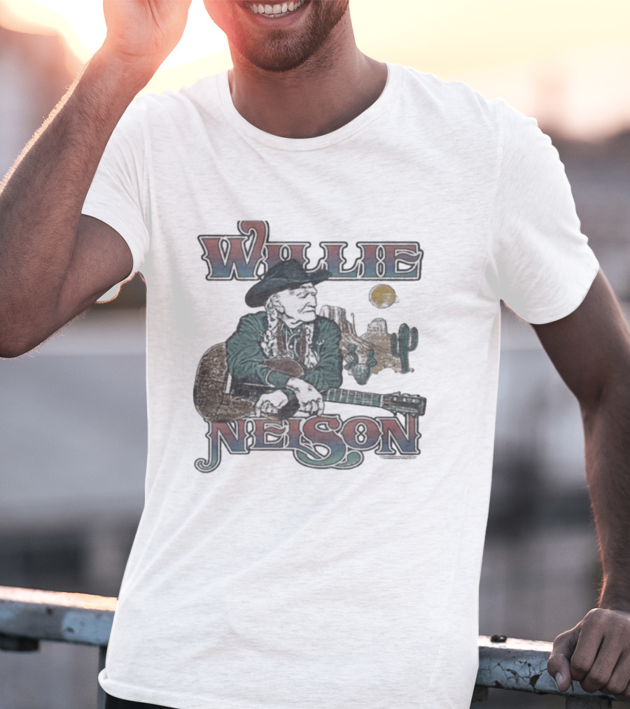 Willie Nelson Desert Cactus Guitar Scene T-Shirt