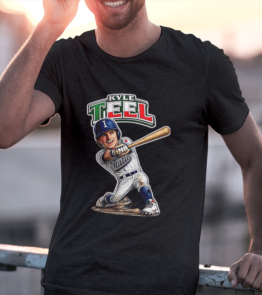 Kyle Teel Italy Baseball Classic Caricature Italy Flag Colors Batting Action T-Shirt