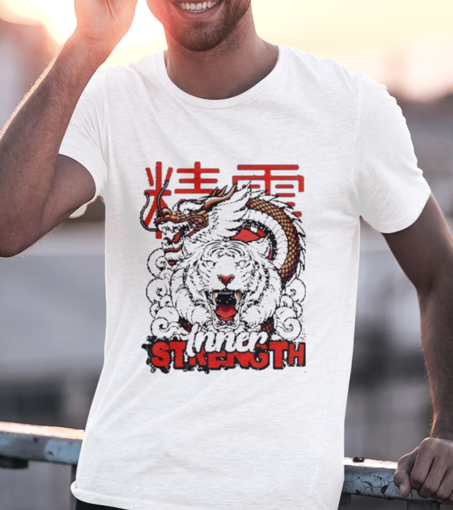 Inner Strength Tiger Dragon Kanji Art Fusion T-Shirt