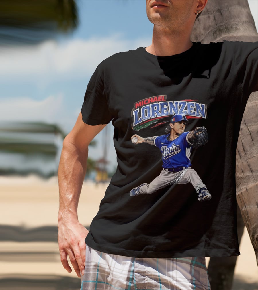 Michael Lorenzen Italy Baseball Classic Pitcher Caricature T-Shirt