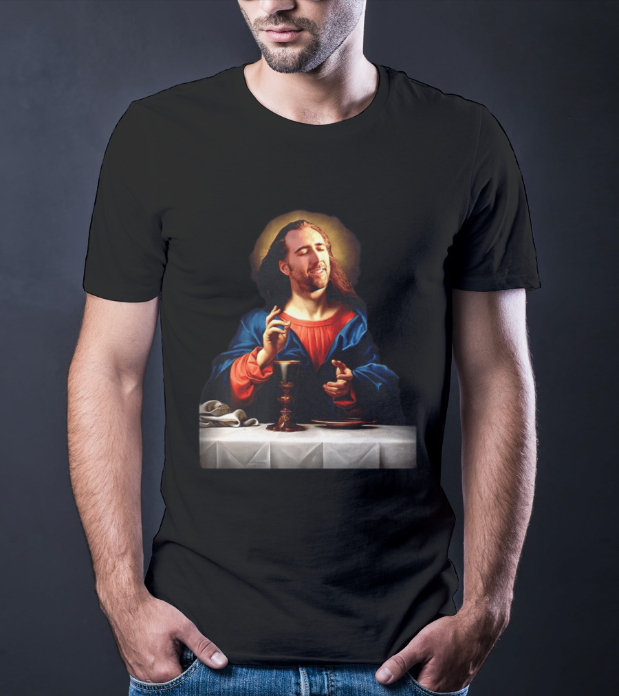 Nic Jesus Blessing The Bread And Wine Iconic Meme Mashup T-Shirt
