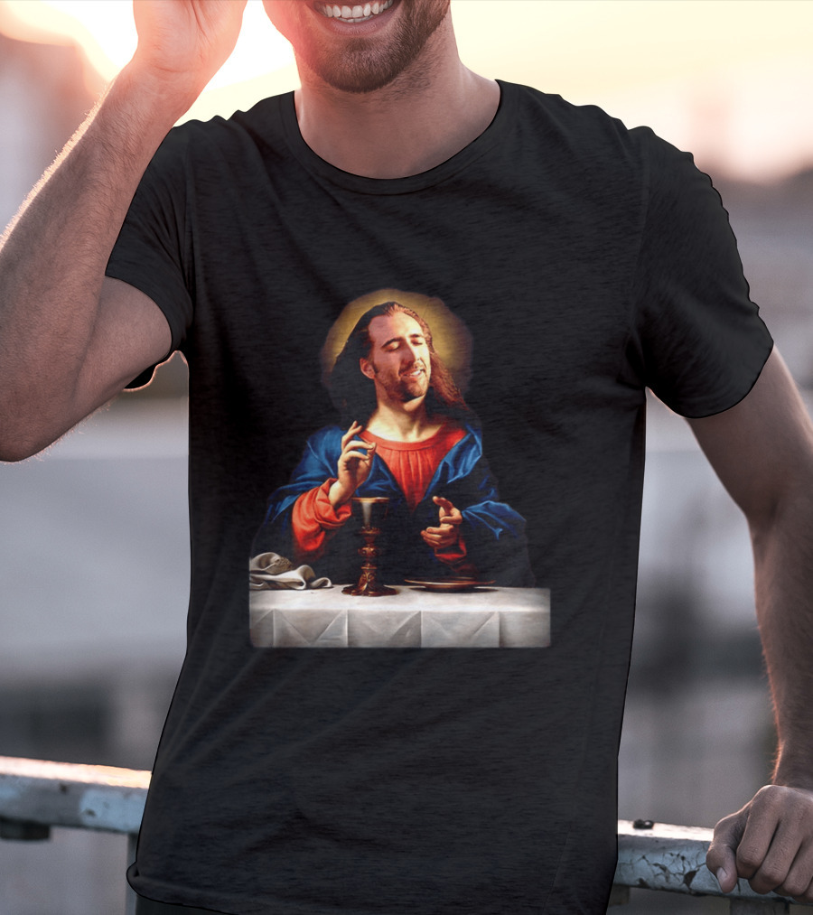Nic Jesus Blessing The Bread And Wine Iconic Meme Mashup T-Shirt
