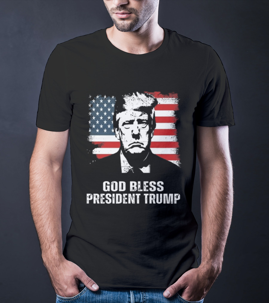 God Bless President Trump American Flag Iconic Style 2024 T-Shirt