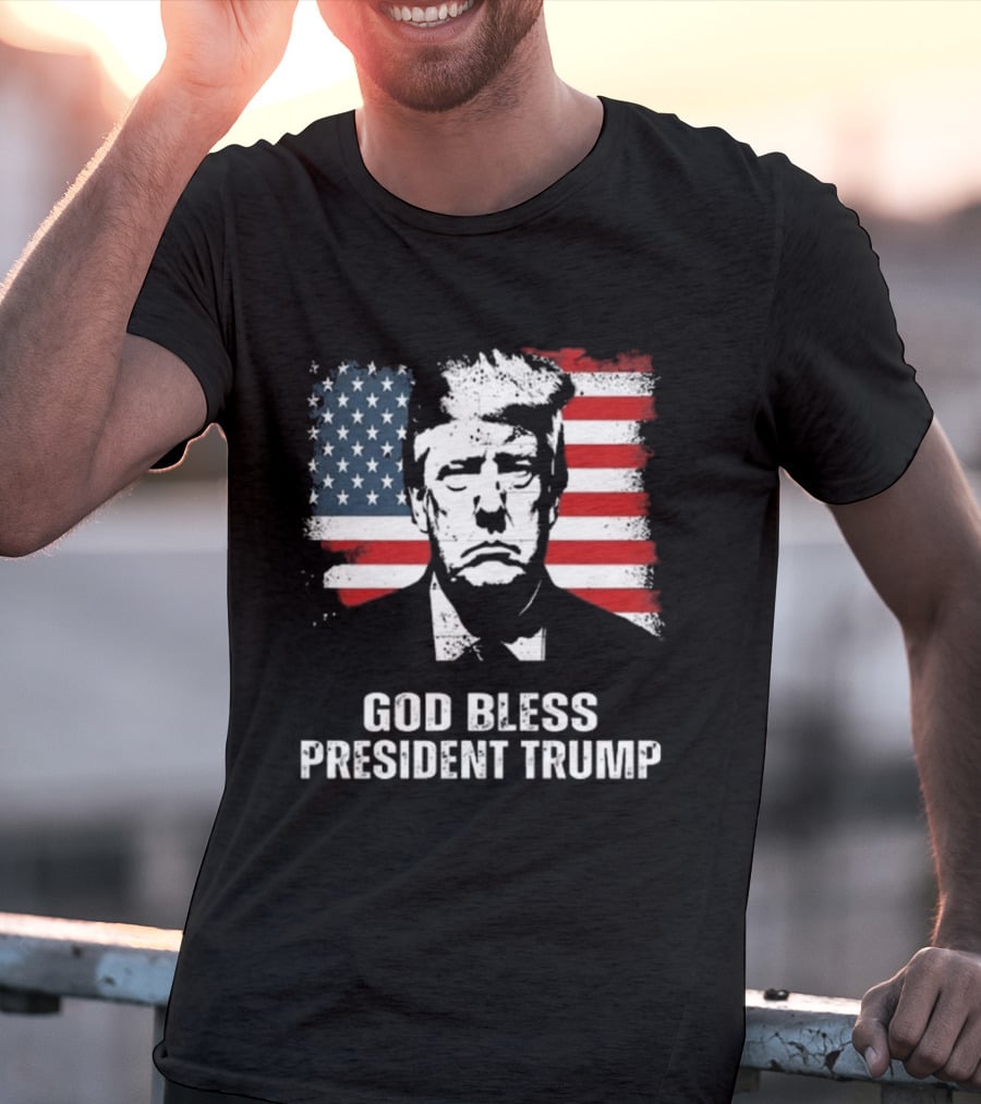 God Bless President Trump American Flag Iconic Style 2024 T-Shirt