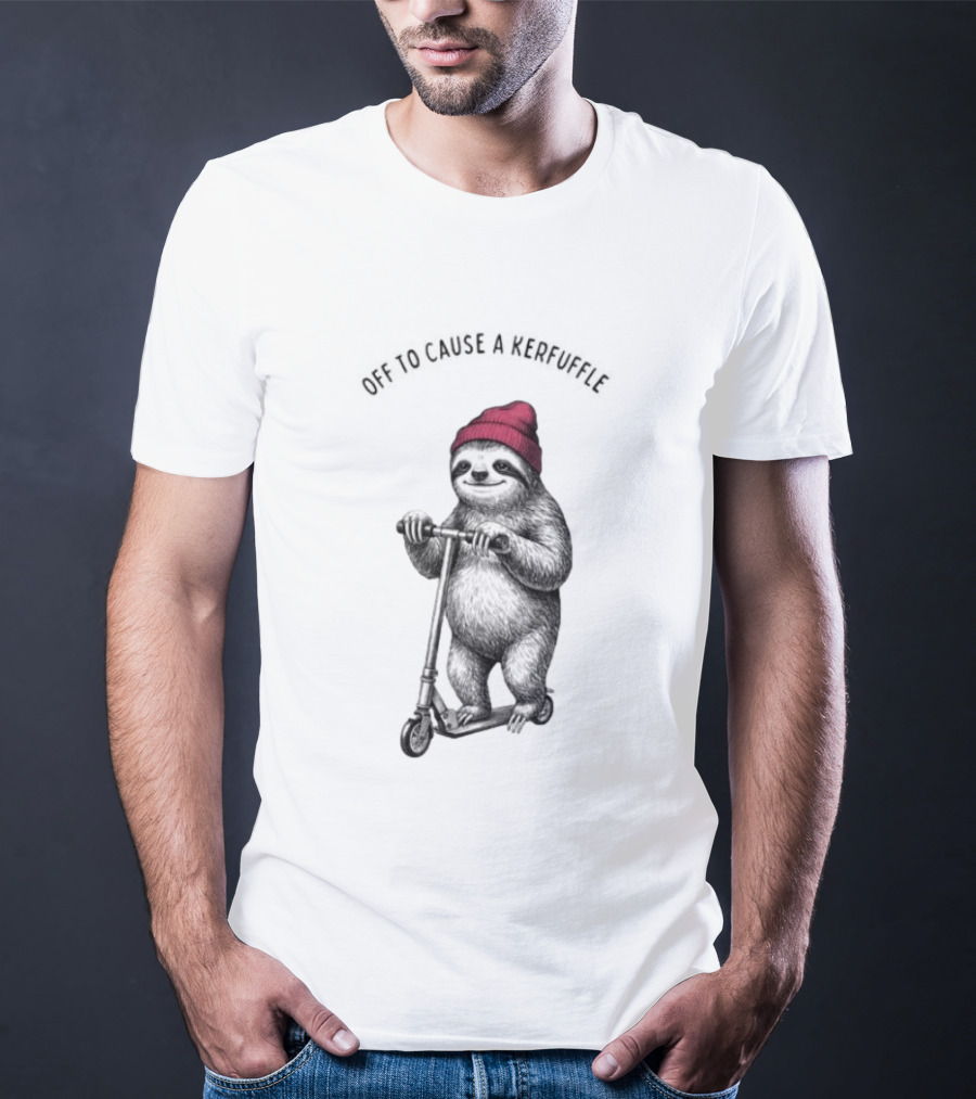 Off To Cause A Kerfuffle Sloth On A Scooter With Red Beanie T-Shirt