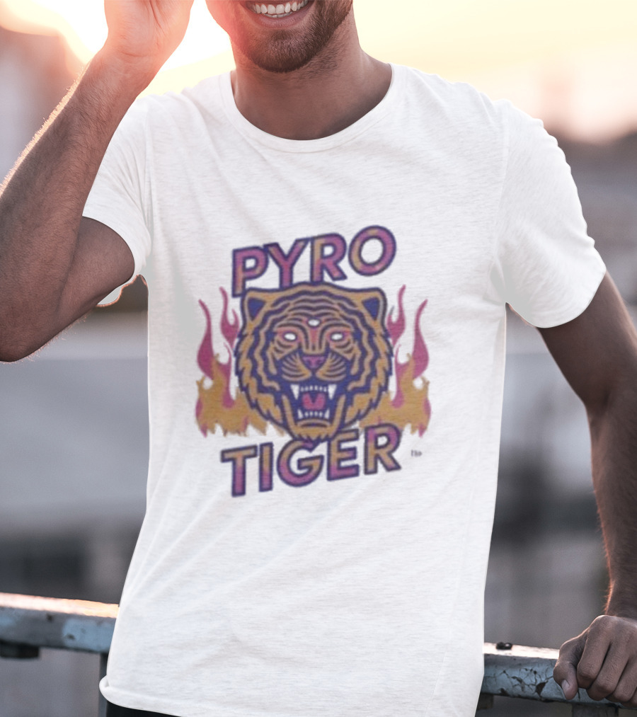 Pyro Tiger Flame Illustration With Fierce Tiger Head And Flaming Accents T-Shirt