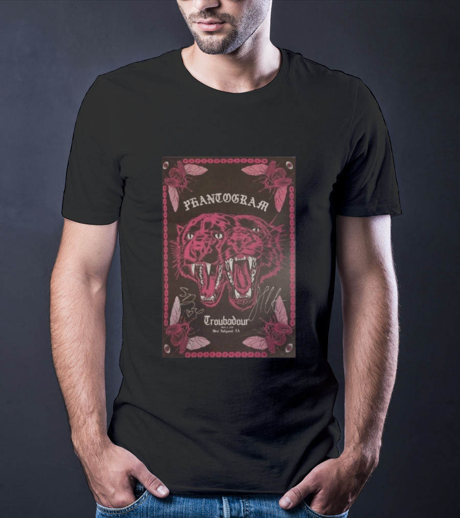 Phantogram Troubadour West Hollywood CA Signed Pink Panther Insects T-Shirt