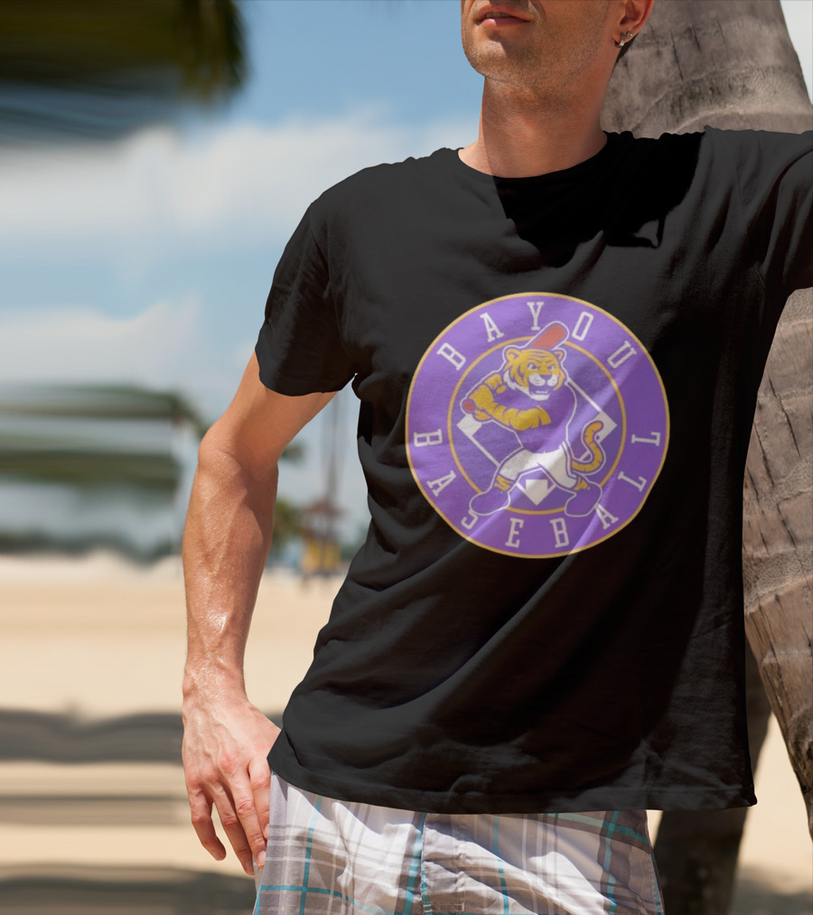 Bayou Baseball Purple Tiger Mascot Batter Circle T-Shirt