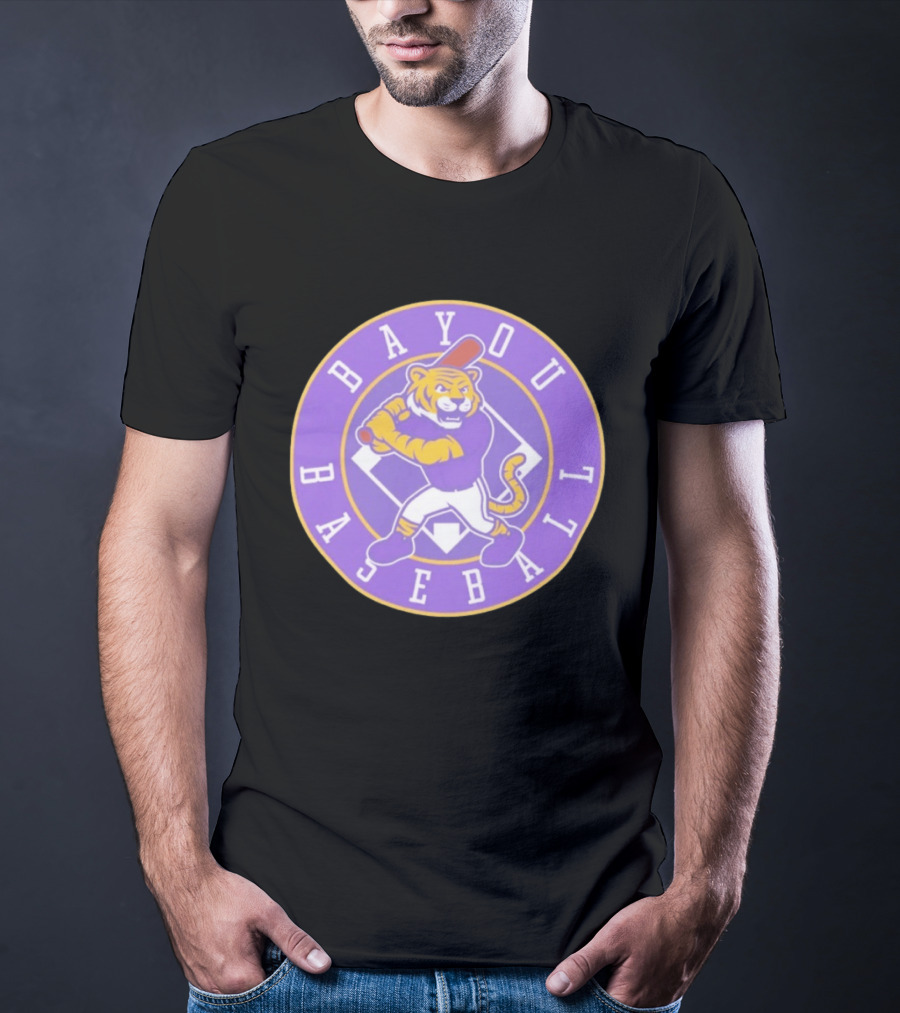 Bayou Baseball Purple Tiger Mascot Batter Circle T-Shirt