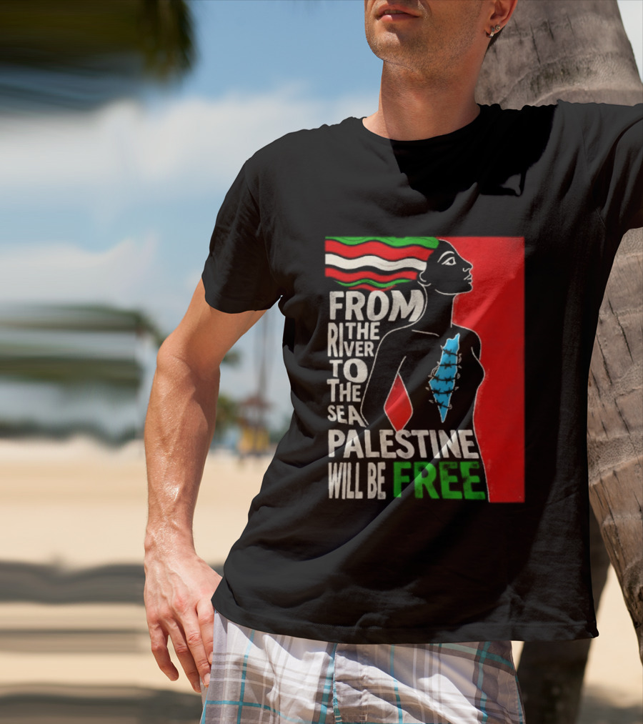 From The River To The Sea Palestine Will Be Free Woman Palestinian Flag Map T-Shirt