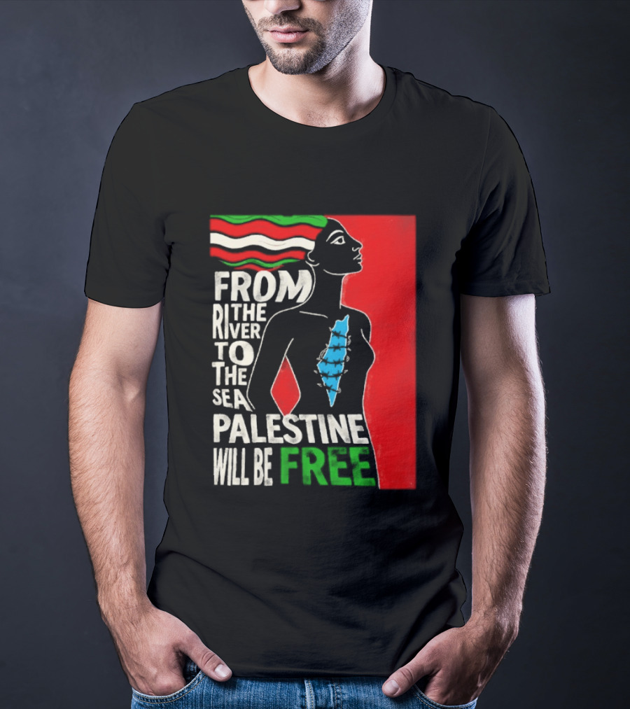 From The River To The Sea Palestine Will Be Free Woman Palestinian Flag Map T-Shirt