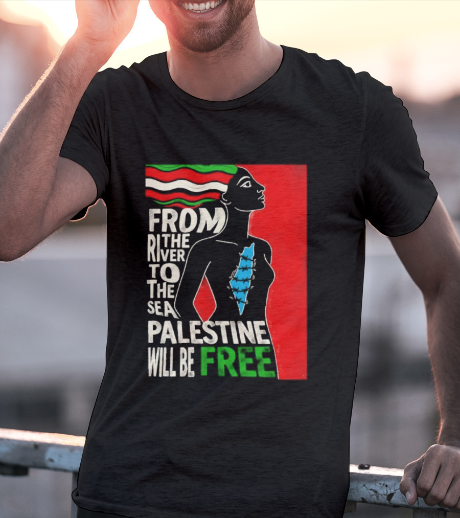 From The River To The Sea Palestine Will Be Free Woman Palestinian Flag Map T-Shirt