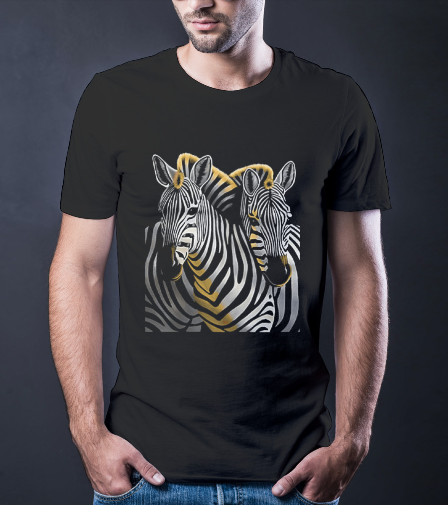 The Couple Of Zebras Striped Duo Art With Golden Highlights T-Shirt