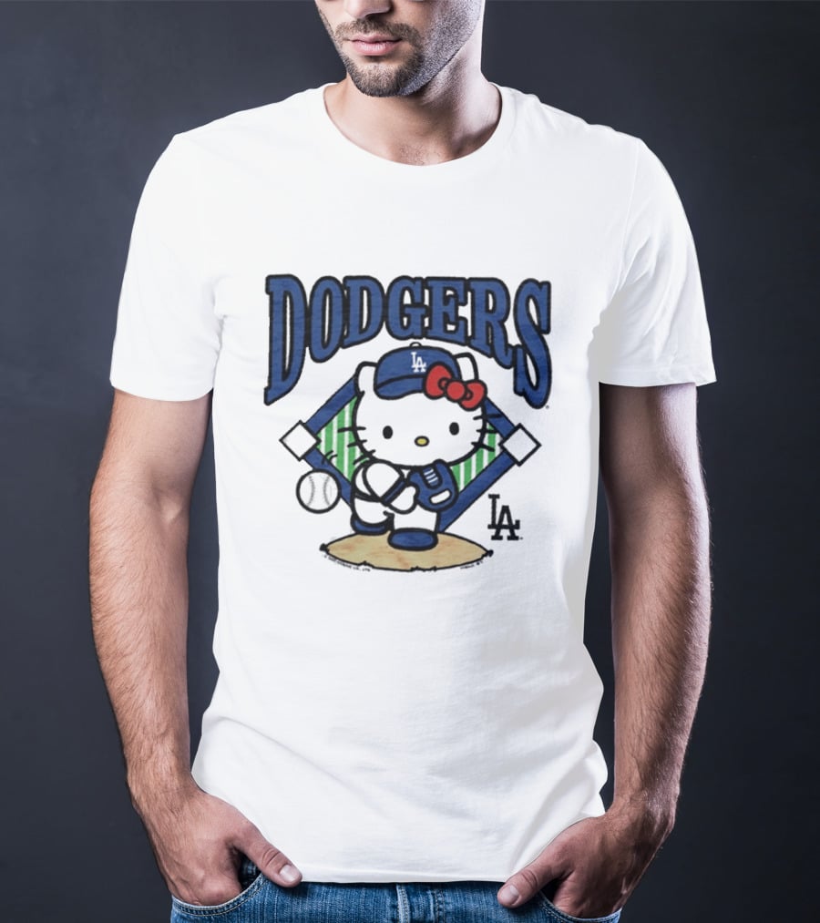 Hello Kitty Los Angeles Dodgers Baseball Crossover Fan Merchandise T-Shirt