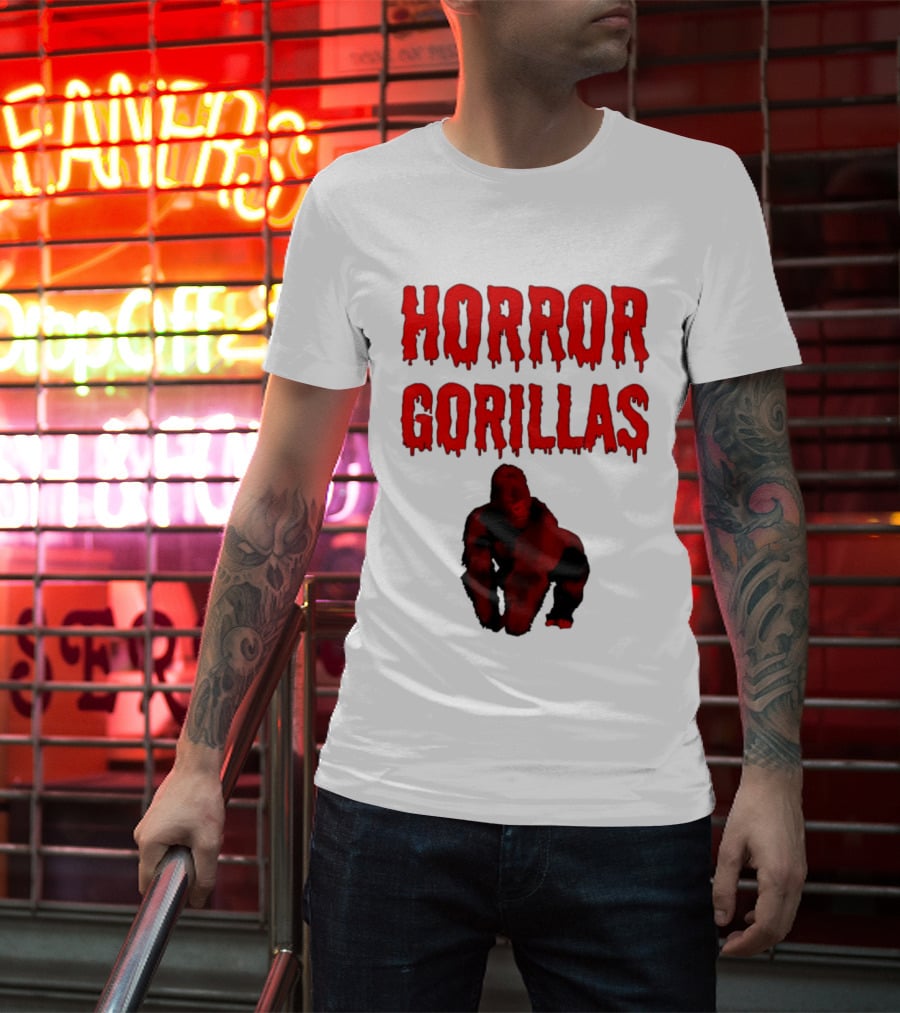 Horror Gorillas Dripping Blood Text And Red Gorilla T-Shirt