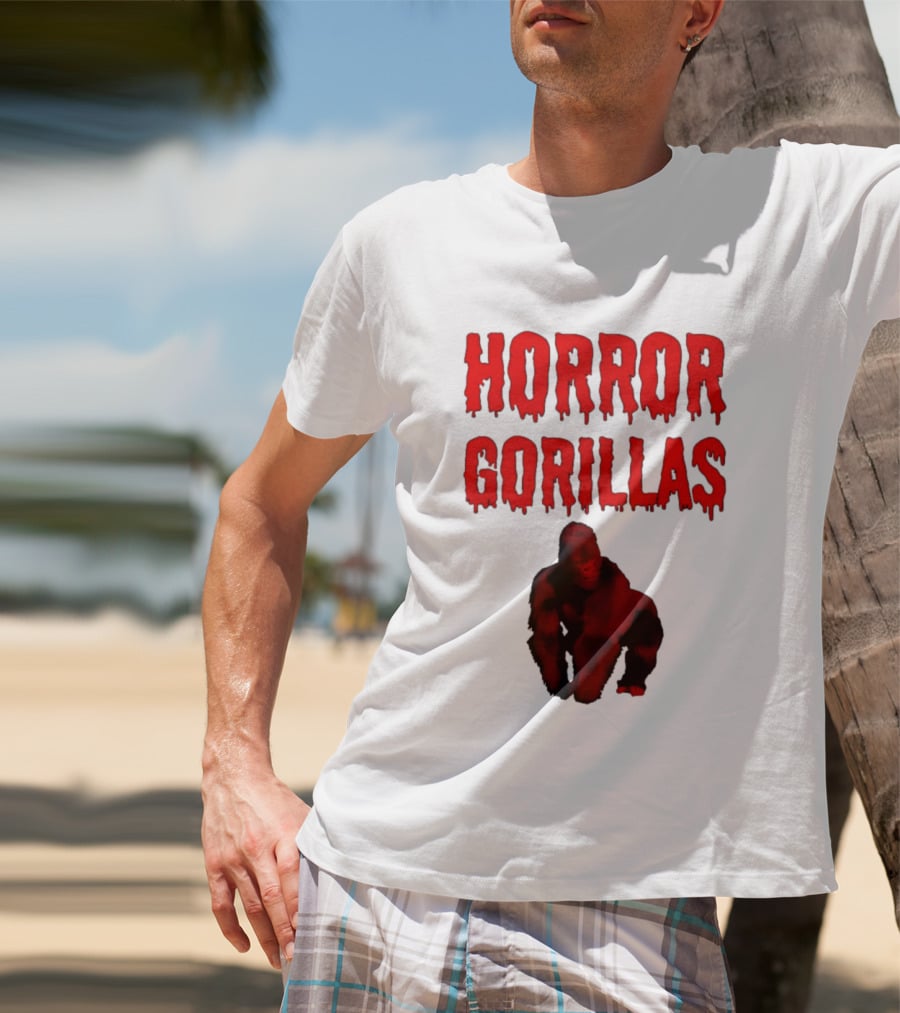 Horror Gorillas Dripping Blood Text And Red Gorilla T-Shirt