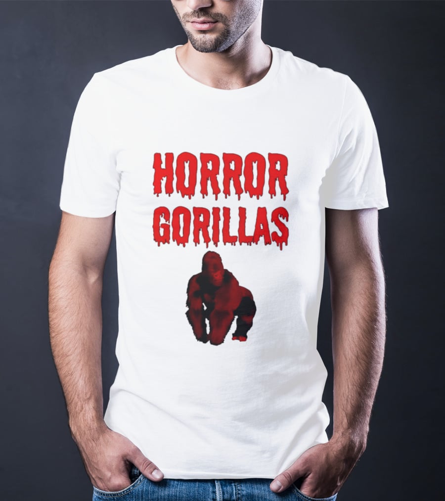 Horror Gorillas Dripping Blood Text And Red Gorilla T-Shirt
