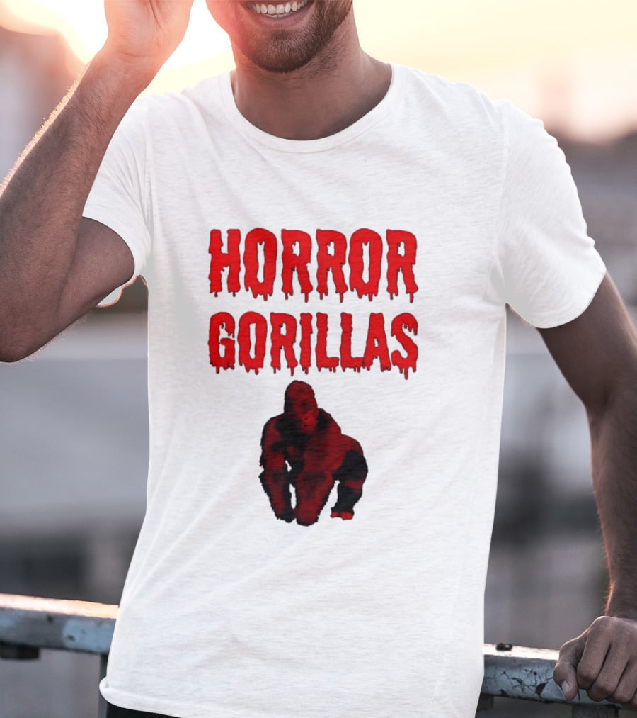 Horror Gorillas Dripping Blood Text And Red Gorilla T-Shirt
