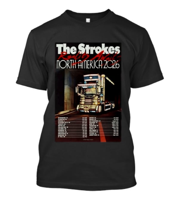 The Strokes Reality Awaits North America 2026 Tour With Concert Dates And American Flag Truck T-Shirt